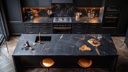 Luxurious modern kitchen with marble details - generative ai