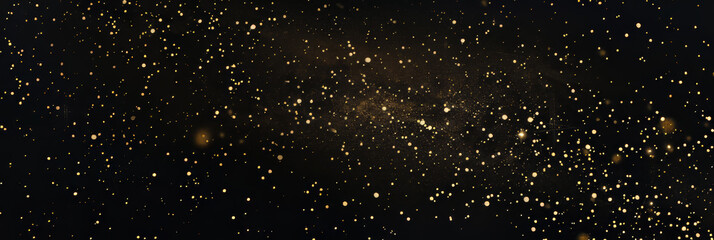 Christmas, festive holiday starry glitter, magical trail. starry night sky background with golden glitter falling on a black color background