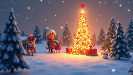 Fototapeta premium Adorable and Festive Cartoon Holiday and Christmas Card Designs - Perfect for Spreading Joyful Seasonal Greetings