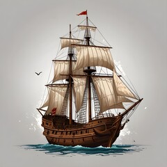 Old wooden ship vector ilustración