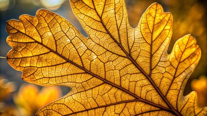 Fototapeta premium Golden oak leaf with detailed veins