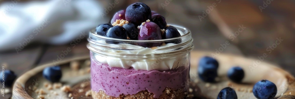 Sticker No-Bake Blueberry Cheesecake in a Jar with Graham Cracker Crust