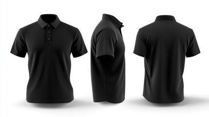 Black Polo Shirt - Front Side and Back View - Generative AI