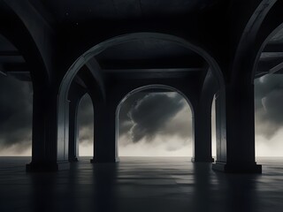 Fototapeta premium Cloud Layers Forming an Archway into Ethereal Space - Abstract, Geometrical, Minimalistic and Inspirational 