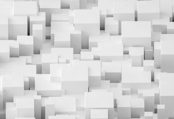 Abstract three-dimensional white solid top-view asymmetrical cubes in fractal modern design for advertising
