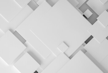 Overhead view of abstract 3D cube tile pattern, monochrome background