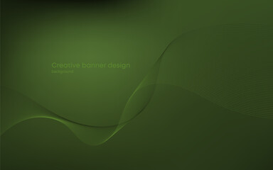 Dark minimalistic background with subtle waves. Design element from harmonious moving lines. Ecological green gradient smooth wave line. Futuristic technology concept. Vector illustration