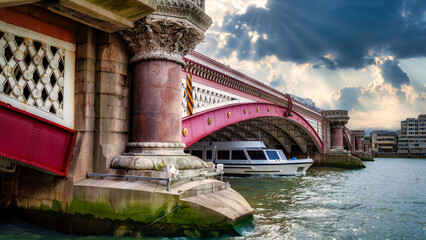 Blackfriars bridge in London UK after a stormy afternoon.