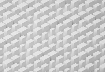 Minimalist pattern of isometric 3D monoliths, abstract gray background