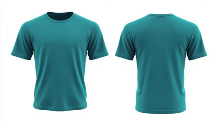 Teal T-Shirt Front and Back View - Generative AI