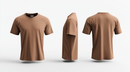 Brown T-Shirt Front Side and Back View - Generative AI
