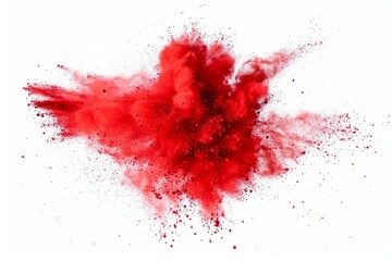 bright red holy paint color powder festival explosion burst isolated white background
