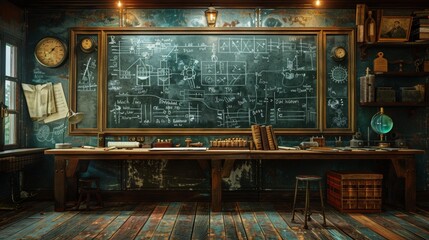 Vintage science laboratory with chalkboard - generative ai