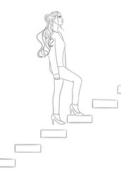 illustration d'une femme qui monte des escalier, ascension, promotion, progression 