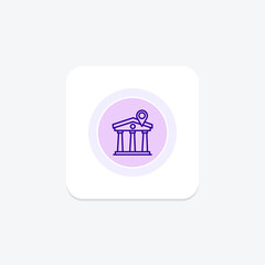 Bank location purple line icon on a colorful circle, ai illustrator file