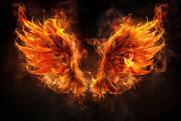 fire wings isolated on black background