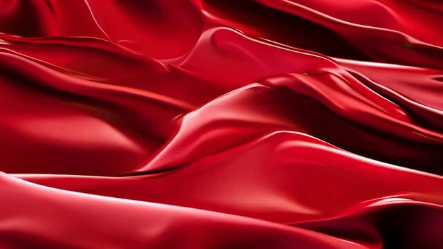 Rich red silk fabric gracefully draping and flowing in soft light during an indoor setting