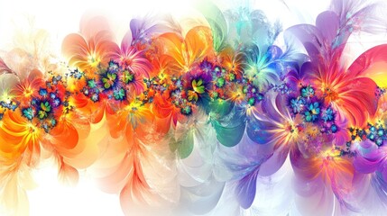 Obraz premium Vibrant abstract digital art composed of beautiful flowers, creating a stunning design on a white background