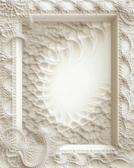 Elegant Three-Dimensional White Frame with Lace Pattern and Warm Light Effect | Minimalist Design with Carved Texture and Romantic Atmosphere