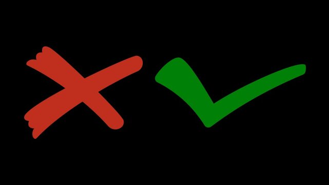 Tick and cross signs. Transparent background with alpha channel. False and true, right and wrong. Correct and incorrect, accept and reject. Green tick OK and red X cross. YES and NO Digital content