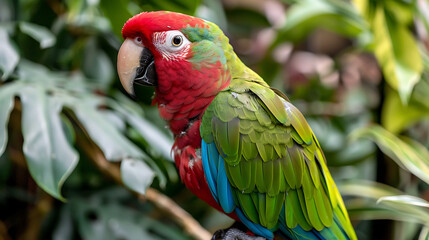 Obraz premium Vibrant Macaw Perched in Lush Greenery