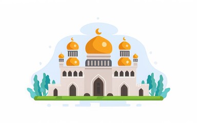 Fototapeta premium illustration featuring a crescent moon in the night sky above a mosque background image generative ai
