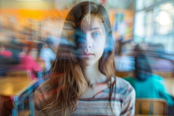 blurred portrait of a student in classroom