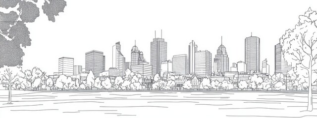 Obraz premium Building city line one continuous outline single art sketch skyline. City illustration building line silhouette house doodle apartment construction cityscape urban architecture hand background linear.