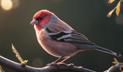 A Eurasian bullfinch perches on a branch with a blurred background