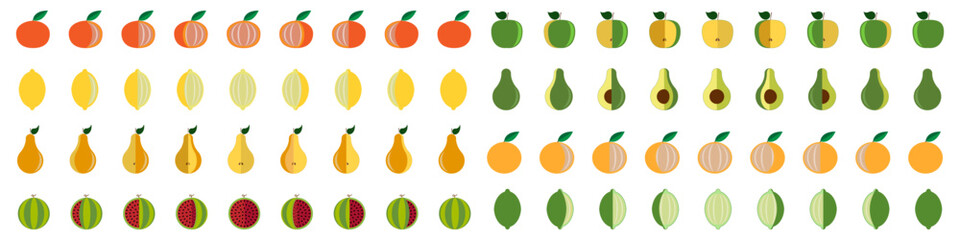 Fruit icon set. Rotation fruits collection. Flat style.