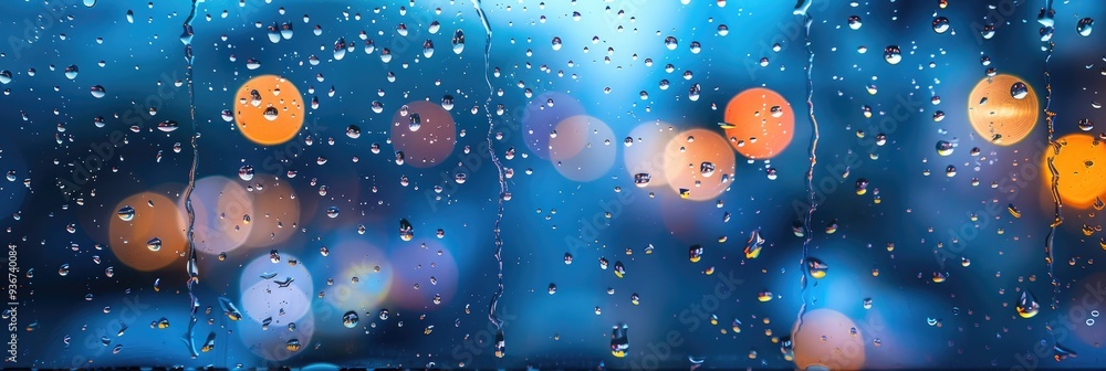 Poster raindrops on a window during a spring thunderstorm, evoking a sense of melancholy and calmness. macr