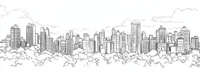Building city line one continuous outline single art sketch skyline. City illustration building line silhouette house doodle apartment construction cityscape urban architecture hand background linear.