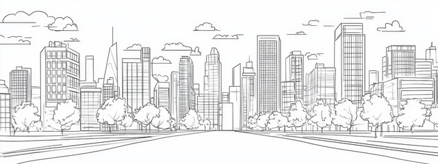 Building city line one continuous outline single art sketch skyline. City illustration building line silhouette house doodle apartment construction cityscape urban architecture hand background linear.