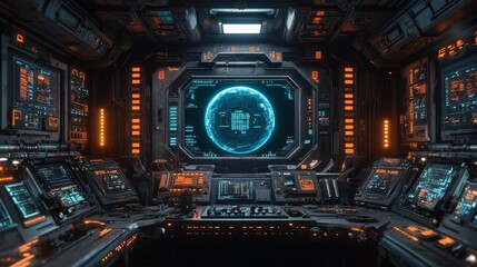 Obraz premium Futuristic spaceship control room Generative AI