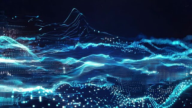 Abstract digital wave pattern with vibrant blue tones, representing technology, energy, and innovation in a stunning visual display.