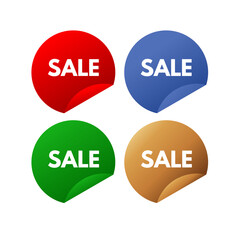 Set of round stickers sale - red, green, blue and gold - vector illustration