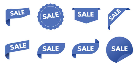 Sale - blue sticker set - vector illustration