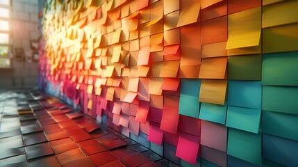 Colorful wall of sticky notes in office - generative ai