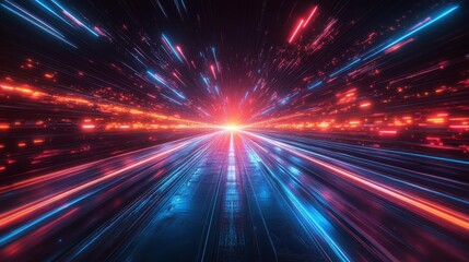 Futuristic light speed effect with neon streaks - generative ai