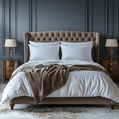 Classic bed with pillow and throw created with generated ai