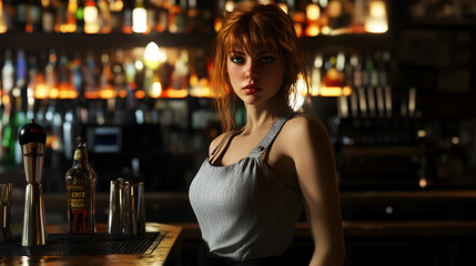 Female Bartender Beautiful Bartender Bar Pretty Bartender Girl Aspect 16:9