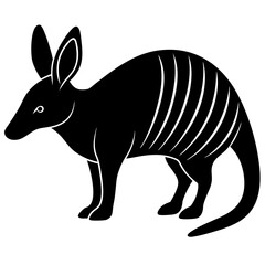Black and white silhouette of an armadillo on a white background