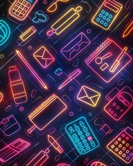 Glowing school  supplies background