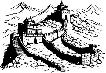 Hand drawn doodle art design of great wall of china