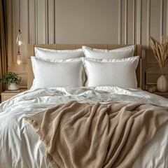 Classic bed with pillow and throw created with generated ai