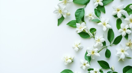 Obraz premium White jasmine flowers with green leaves