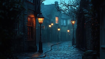 Victorian gas lamps illuminating