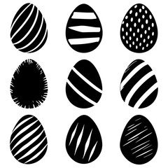 A set of black and white Easter eggs with intricate designs