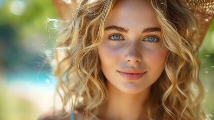 Fototapeta premium Beautiful Woman With Blonde Curly Hair