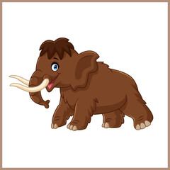 Fototapeta premium Cartoon happy brown woolly mammoth running